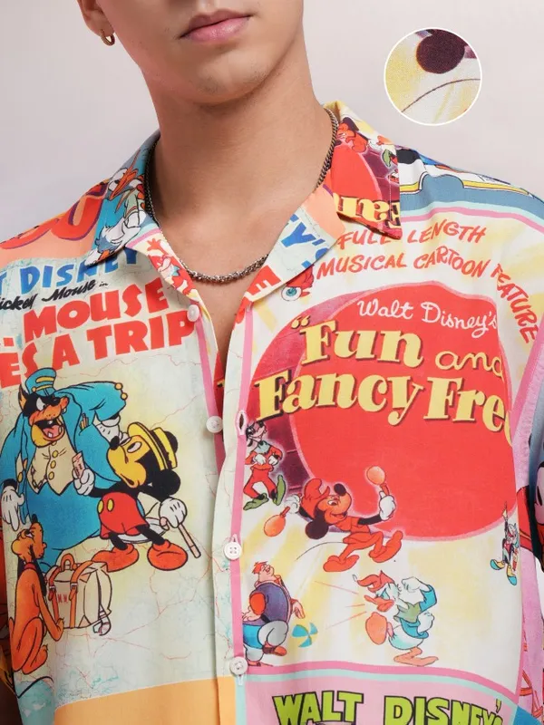 Disney By Highlander Men Multi Mickey And Friends Printed Relaxed Fit Casual Shirt