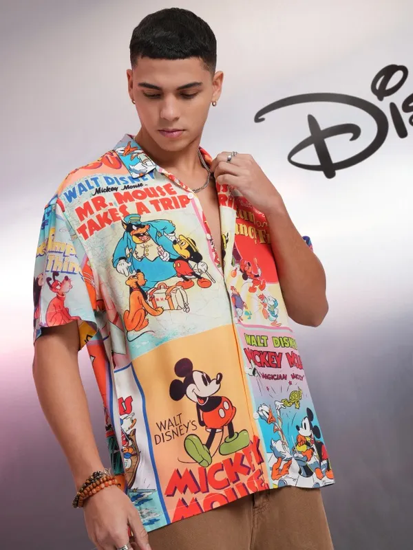 Disney By Highlander Men Multi Mickey And Friends Printed Relaxed Fit Casual Shirt