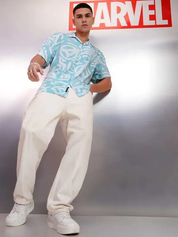 Marvel By Highlander Men Blue Avengers Printed Relaxed Fit Casual Shirt