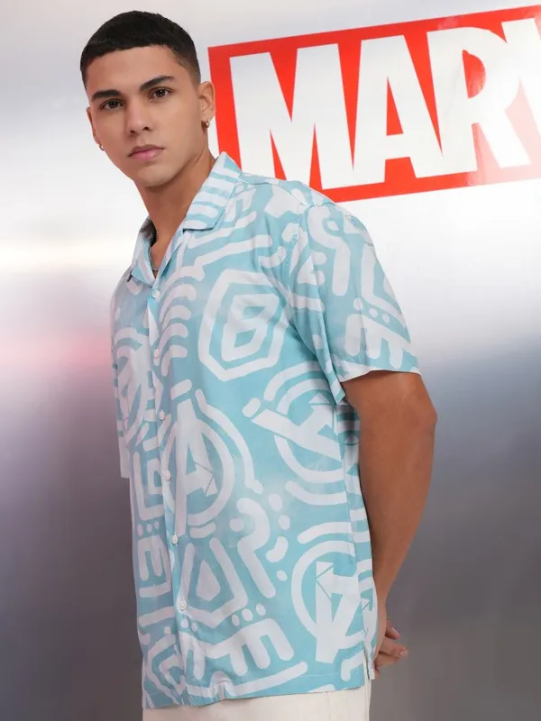 Marvel By Highlander Men Blue Avengers Printed Relaxed Fit Casual Shirt