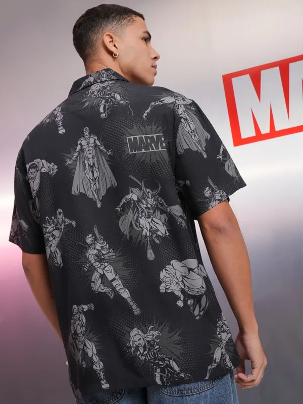 Marvel By Highlander Black Avengers Printed Relaxed Fit Casual Shirt
