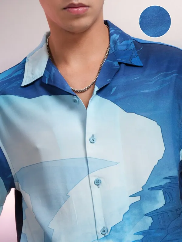 Marvel By Highlander Men Blue Guardians Of The Galaxy Printed Relaxed Fit Casual Shirt