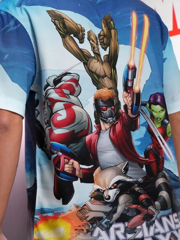 Marvel By Highlander Men Blue Guardians Of The Galaxy Printed Relaxed Fit Casual Shirt