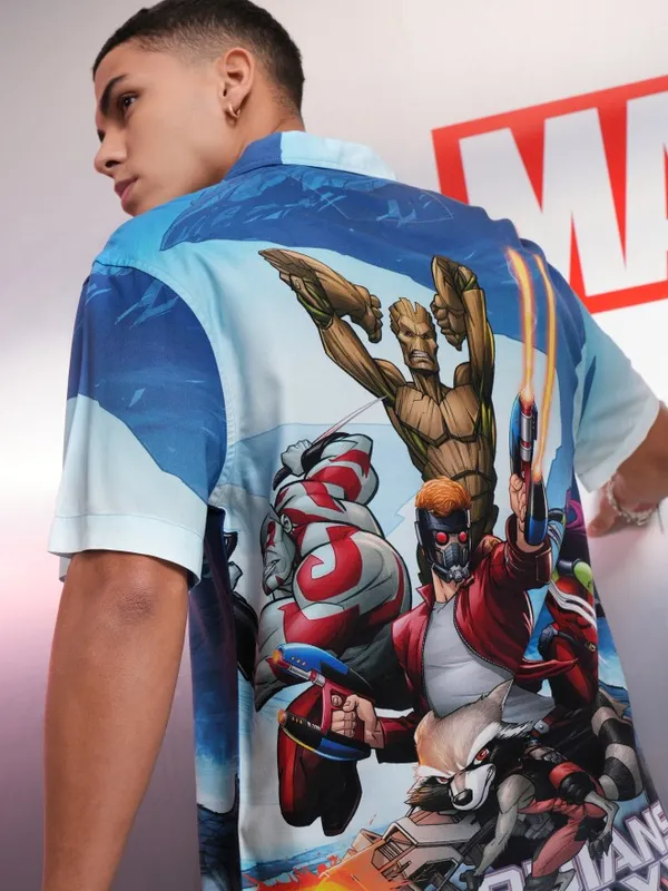 Marvel By Highlander Blue Guardians Of The Galaxy Printed Relaxed Fit Casual Shirt