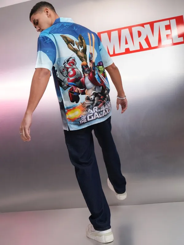 Marvel By Highlander Men Blue Guardians Of The Galaxy Printed Relaxed Fit Casual Shirt