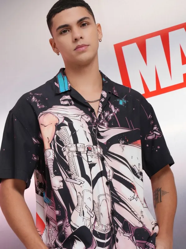 Marvel By Highlander Black X-Men Printed Relaxed Fit Casual Shirt