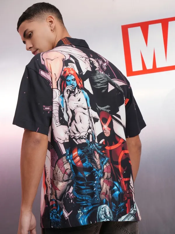 Marvel By Highlander Black X-Men Printed Relaxed Fit Casual Shirt