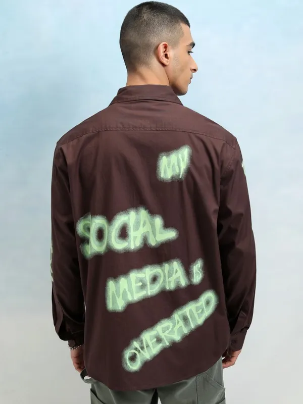 Highlander Men Brown Regular Collar Long Sleeve Printed Overshirt