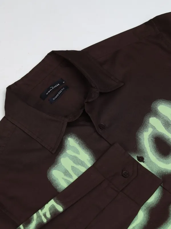 Highlander Men Brown Regular Collar Long Sleeve Printed Overshirt