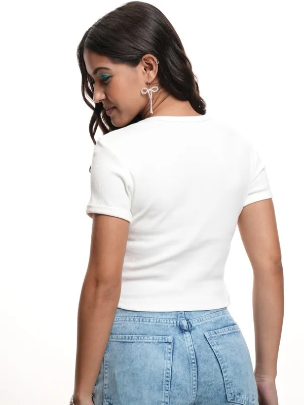 Disney By Tokyo Talkies Women White Mickey Mouse Printed Round Neck T-Shirt