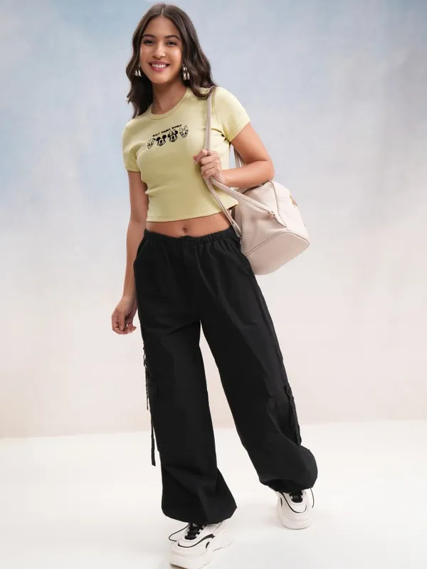 Disney By Tokyo Talkies Women Beige Mickey & Friends Embroidered Regular Fit T-Shirt