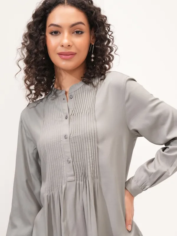 Tokyo Talkies Women Grey Solid Empire Top