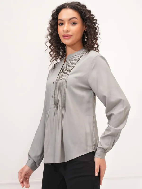 Tokyo Talkies Women Grey Solid Empire Top