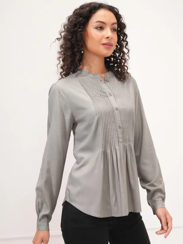 Tokyo Talkies Women Grey Solid Empire Top