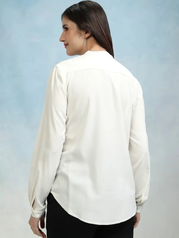 Tokyo Talkies Women Off White Solid A-Line Top