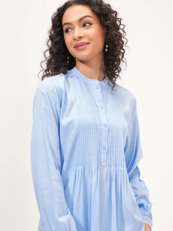 Tokyo Talkies Women Blue Solid Empire Top