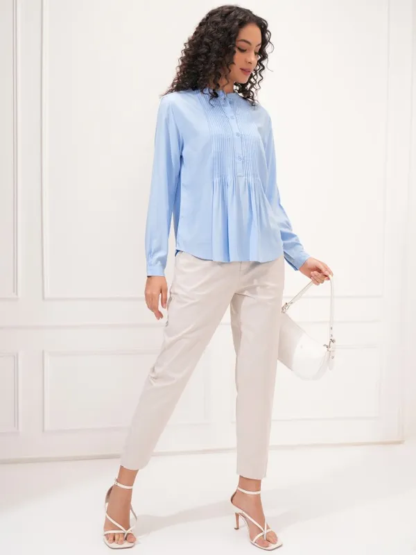 Tokyo Talkies Women Blue Solid Empire Top