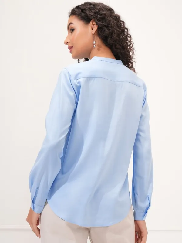 Tokyo Talkies Women Blue Solid Empire Top
