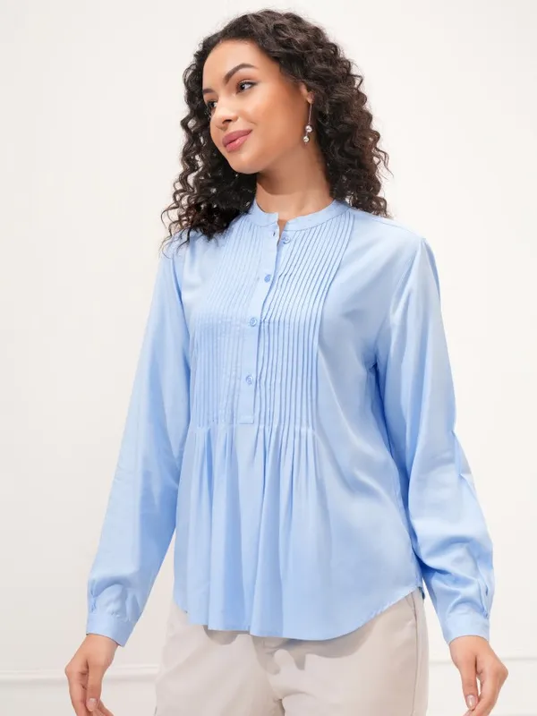 Tokyo Talkies Women Blue Solid Empire Top