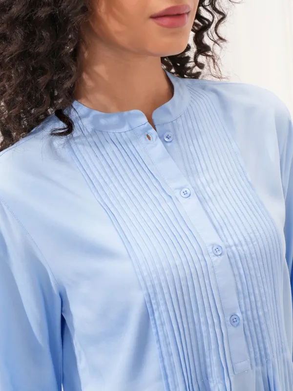 Tokyo Talkies Women Blue Solid Empire Top