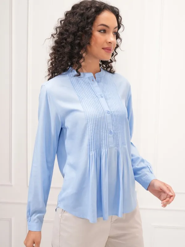 Tokyo Talkies Women Blue Solid Empire Top