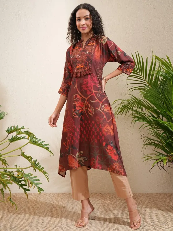 Vishudh Women Brown Printed A-Line Kurta