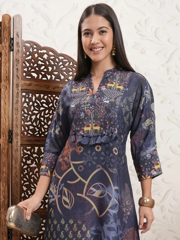 Vishudh Women Blue Printed A-Line Kurta