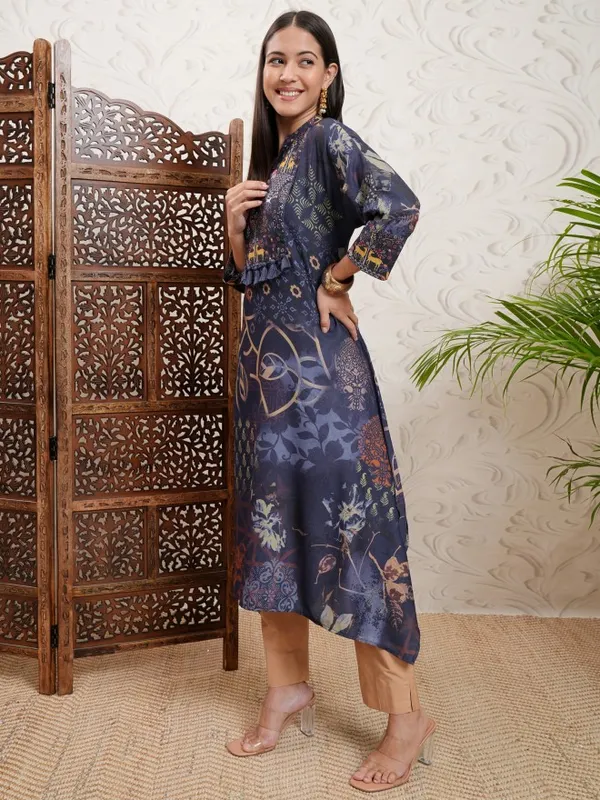 Vishudh Women Blue Printed A-Line Kurta