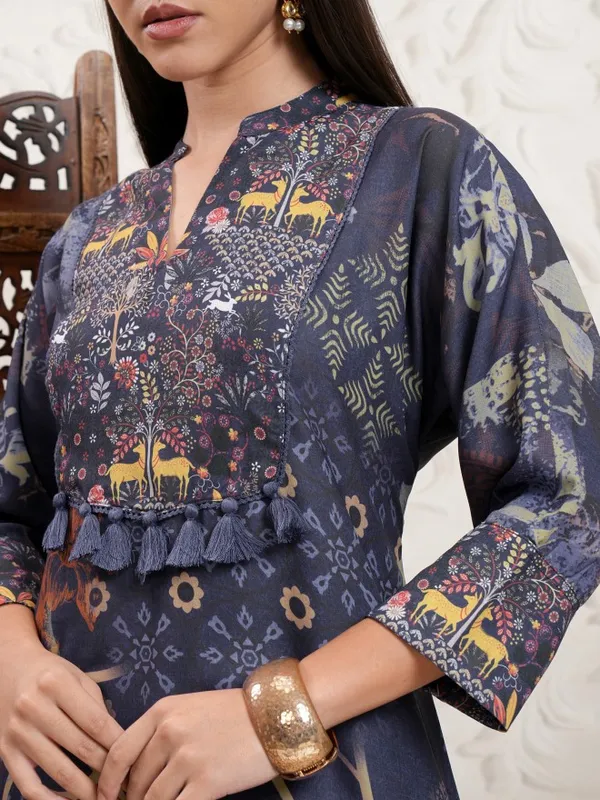 Vishudh Women Blue Printed A-Line Kurta