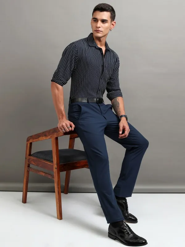 Highlander Men Blue Striped Relaxed Fit Casual Shirt