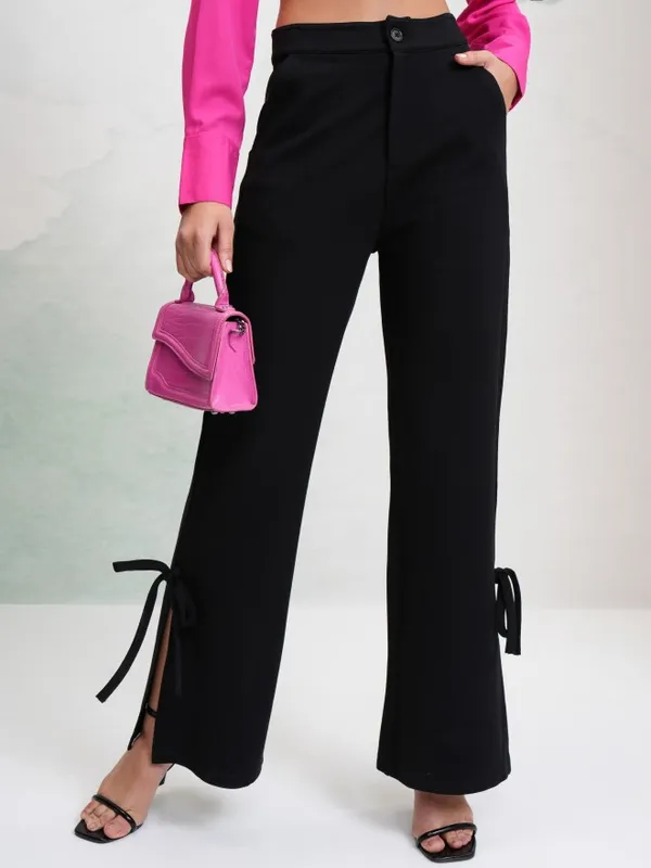 Tokyo Talkies Women Black Solid Regular Fit Bootcut Trousers