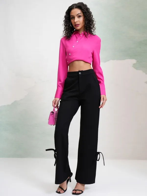 Tokyo Talkies Women Black Solid Regular Fit Bootcut Trousers