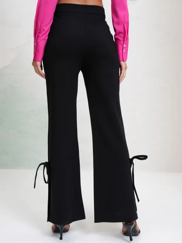 Tokyo Talkies Women Black Solid Regular Fit Bootcut Trousers