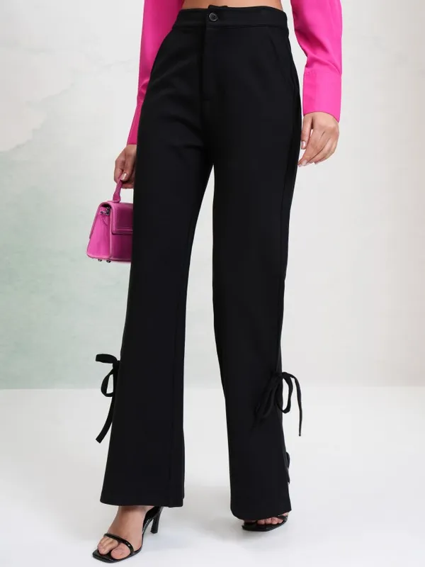 Tokyo Talkies Women Black Solid Regular Fit Bootcut Trousers