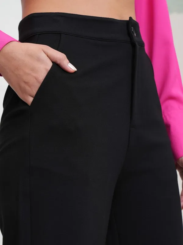 Tokyo Talkies Women Black Solid Regular Fit Bootcut Trousers