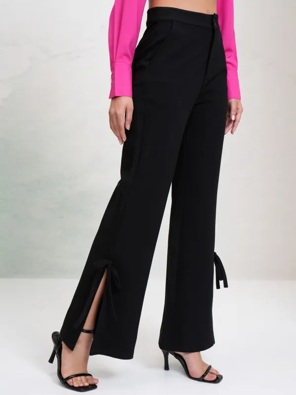 Tokyo Talkies Women Black Solid Regular Fit Bootcut Trousers