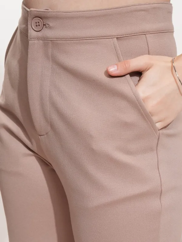 Tokyo Talkies Women Taupe Solid Flared Casual Trouser