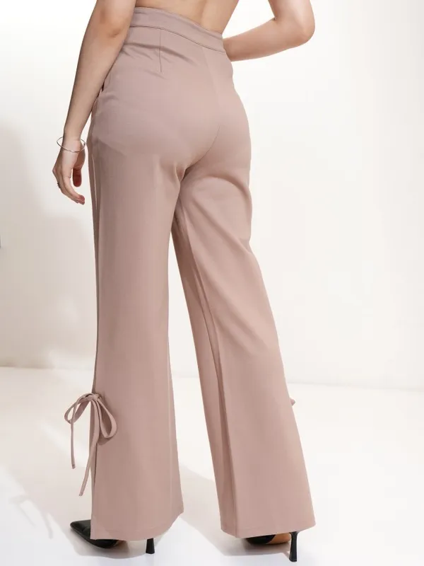 Tokyo Talkies Women Taupe Solid Flared Casual Trouser