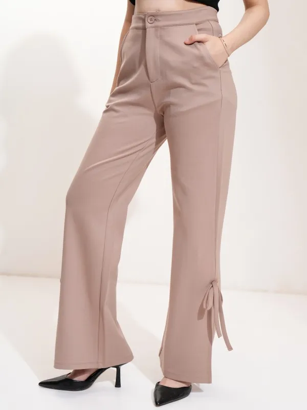 Tokyo Talkies Women Taupe Solid Flared Casual Trouser