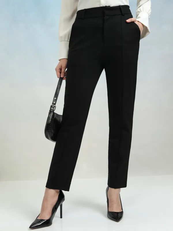 Solid Tapered Fit Cigarette Trousers