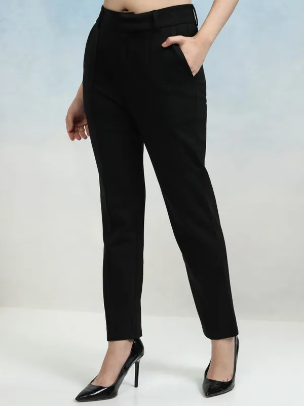 Solid Tapered Fit Cigarette Trousers