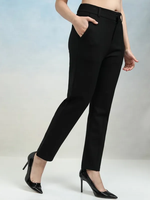 Solid Tapered Fit Cigarette Trousers