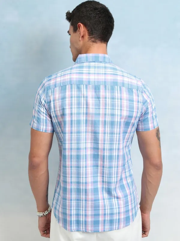Highlander Men Blue Checked Regular Fit Casual Shirt