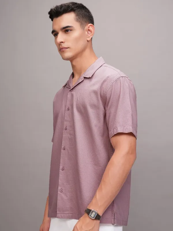 Highlander Men Pink Textured Relaxed Fit Casual Shirt