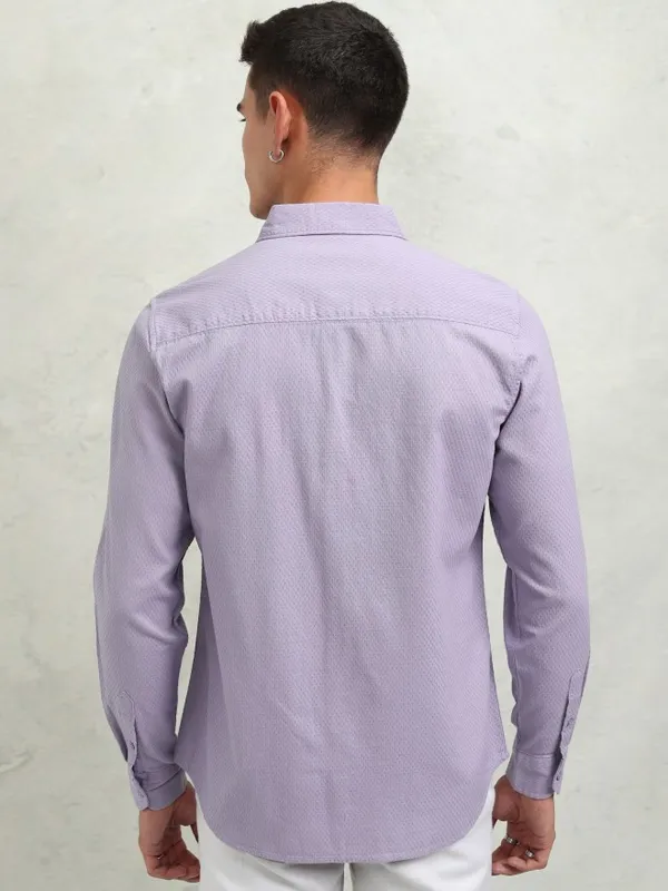 Highlander Men Lavender Textured Regular Fit Casual Shirt