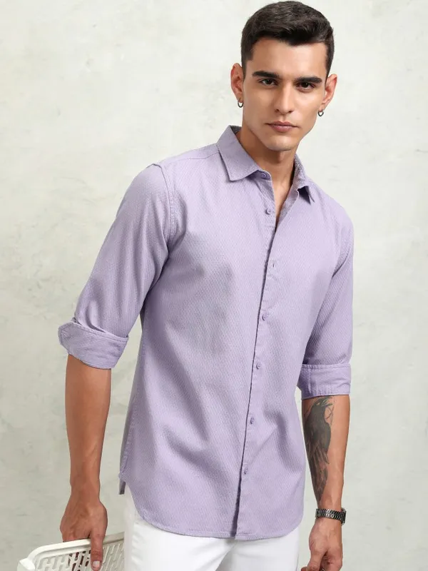 Highlander Men Lavender Textured Regular Fit Casual Shirt