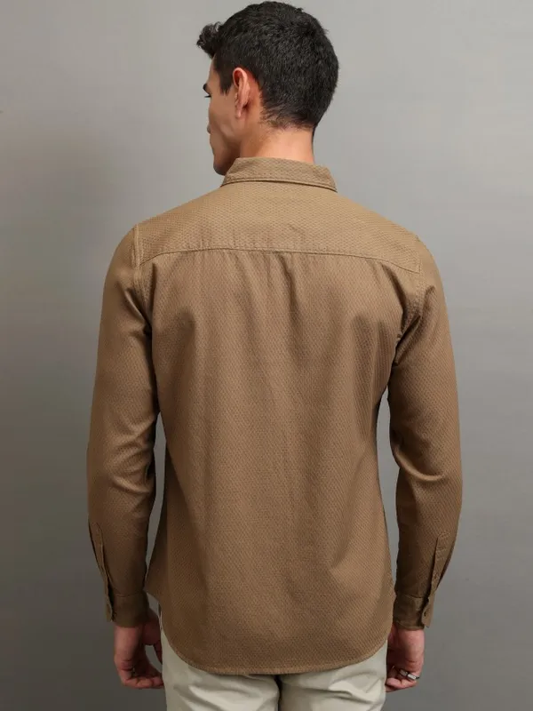 Highlander Men Khaki Textured Regular Fit Casual Shirt