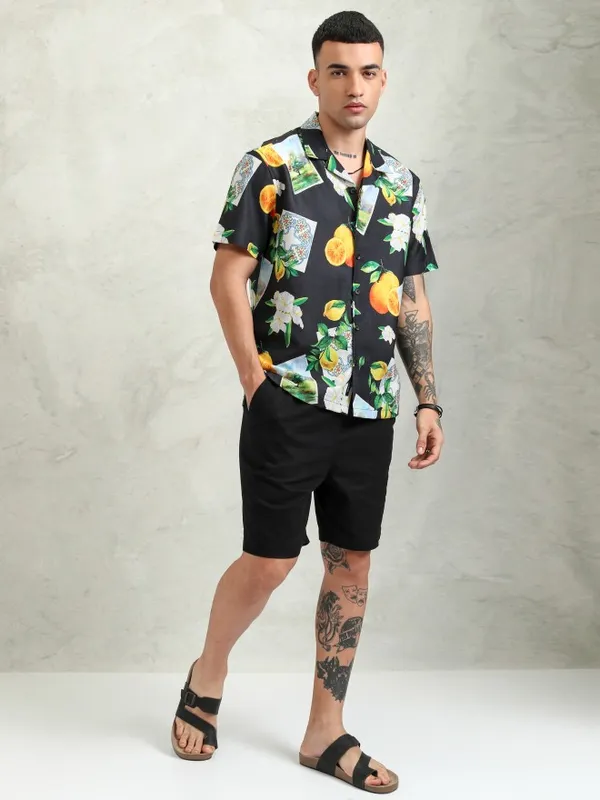 Highlander Men Black Printed Relaxed Fit Casual Shirt