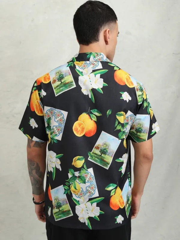 Highlander Men Black Printed Relaxed Fit Casual Shirt