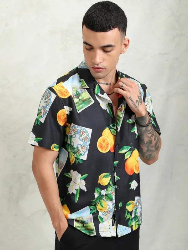 Highlander Men Black Printed Relaxed Fit Casual Shirt